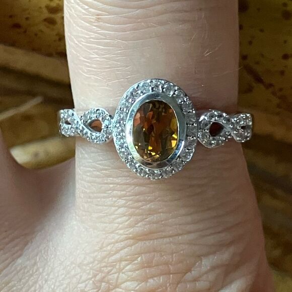Genuine Orange Mystic Topaz Sterling Silver Halo Ring Size 9 - Picture 1 of 8